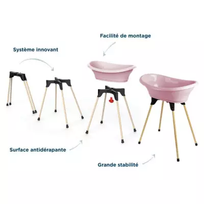Baignoire THERMOBABY VASCO 5 en 1 Rose poudre - Fabriqué en France