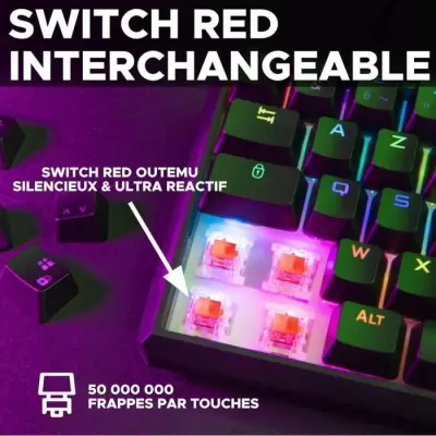 Clavier Gamer The G-Lab KEYZ THALLIUM TKL - Switch Rouge - RGB - Azerty