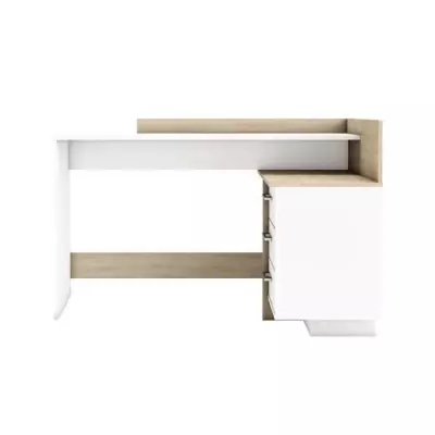 Bureau d'angle 3 tiroirs - Style chêne et blanc - L 128,5 x P 105,7 x H 83,2 cm