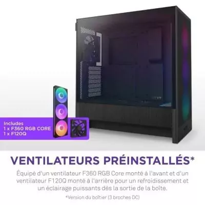 Boitier moyen-tour compact ATX - NZXT - CC-H52FB-R1 - H5 Flow RGB avec ventilateurs RGB inclus - Noir