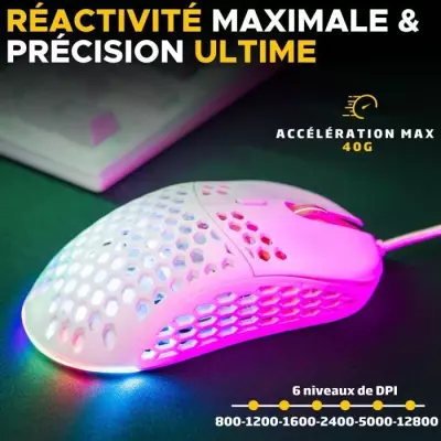 Souris Gamer filaire - The G-Lab - KULT-OXYGEN - RGB - 12800 DPI - Blanc Souris Gamer filaire - The G-Lab - KULT-OXYGEN - RGB - 12800 DPI - Blanc