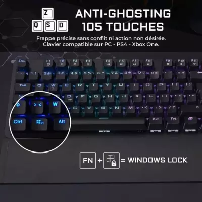 Clavier Gamer KEYZ CARBON E - Switch Bleu - Rainbow - Filaire - Azerty