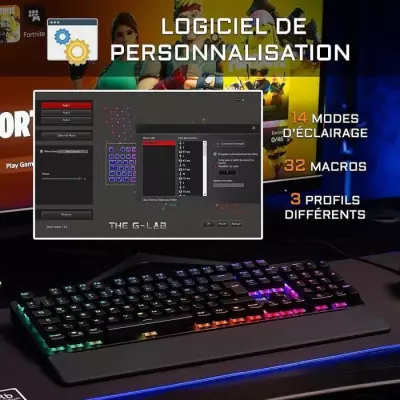 Clavier Gamer The G-Lab KEYZ RUBIDIUM - Switch Rouge - RGB - Repose Poignet - Filaire - Azerty - Noir