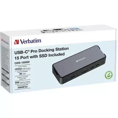 Station d'accueil portable USB-C 3.2 - VERBATIM - Pro CDS-15SSD - Avec SSD 256 Go inclus - Gris