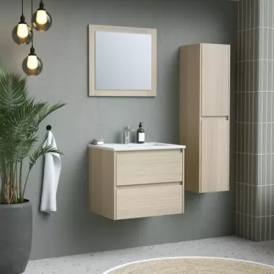 Ensemble salle de bain 60 cm: Vanity, vasque, miroir & colonne