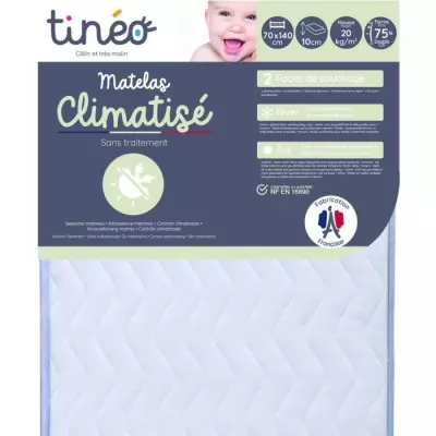 Matelas Climatisé TINEO 70x140x10cm - Made in France - Respirant & Confortable