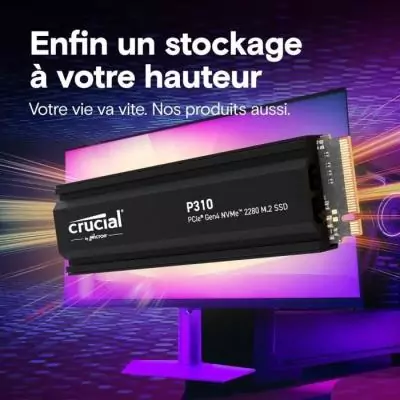 CRUCIAL - P310 - Disque SSD Interne - 2TB - Gen4 - NVMe M.2 - Jusqu'a 7100 Mo/s