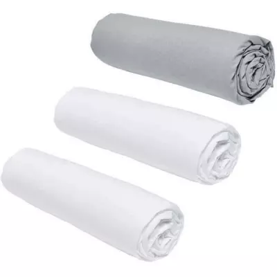 Lot de 3 draps housses TODAY Essential - 160 x 200 cm - 100% Coton - Craie/Acier