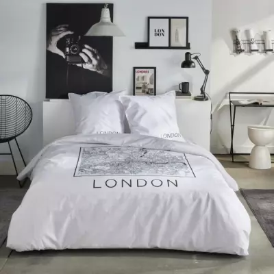 Parure de lit 2 personnes TODAY JAVA 240x220 cm Imprimé London Blanc