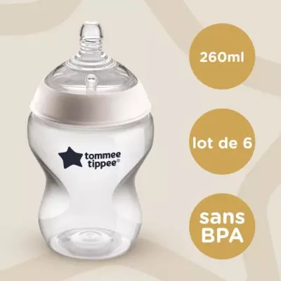 Ensemble de 6 biberons Tommee Tippee Closer to Nature - 260ml - Multicolore