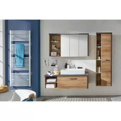 Ensemble SDB Complet: Armoire+Colonne+Meuble Vasque+Miroirs