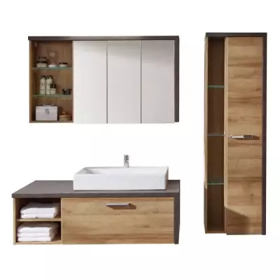 Ensemble SDB Complet: Armoire+Colonne+Meuble Vasque+Miroirs