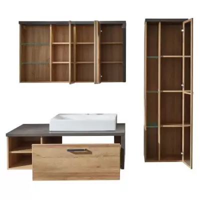 Ensemble SDB Complet: Armoire+Colonne+Meuble Vasque+Miroirs