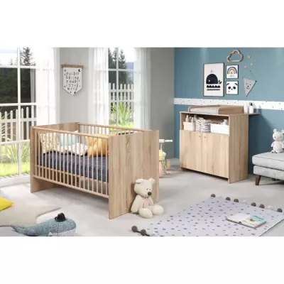 Ensemble chambre bébé duo NIKO - Lit 70x140 cm + Commode à langer - Chêne naturel