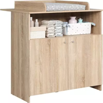 Ensemble chambre bébé duo NIKO - Lit 70x140 cm + Commode à langer - Chêne naturel