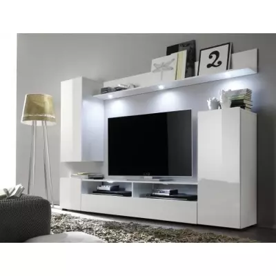 Ensemble meuble TV DOS - Éclairage LED inclus - Design moderne - L208 x P33 x H165 cm