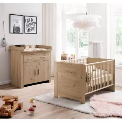Chambre bébé Duo: Lit 70 x 140 cm + Commode à langer AHOI en Chêne - TREND TEAM