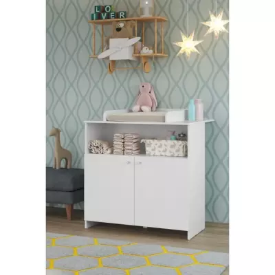 Chambre bébé Duo : Lit 70 x 140 cm + Commode à langer NIKO - Blanc - Éco-responsable