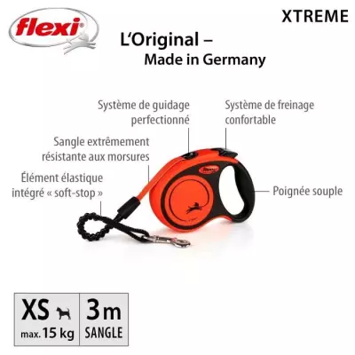 Laisse sangle TRIXIE flexi XTREME XS 3m Noir/Orange