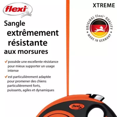 Laisse sangle TRIXIE flexi XTREME XS 3m Noir/Orange
