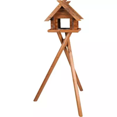 Mangeoire à oiseaux sur pied en pin - 47 x 40 x 36 cm - Brun