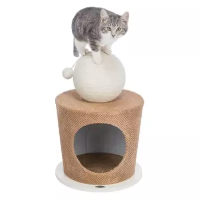 Lit douillet pour chat TRIXIE - Avec balle griffoir - Taupe