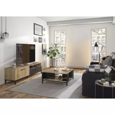 Ensemble meuble TV & table basse TRUST Chene/Noir - GAMI