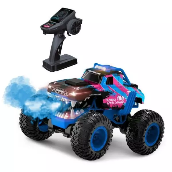 Voiture Télécommandée - TURBO CHALLENGE - Smashroar TC100 - Option Fumée - Bleu - 1/12 - Batterie Rechargeable et Piles incl