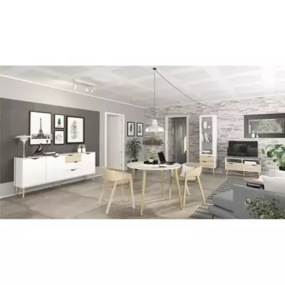 Buffet contemporain en bois massif blanc/chêne - 3 portes/3 tiroirs