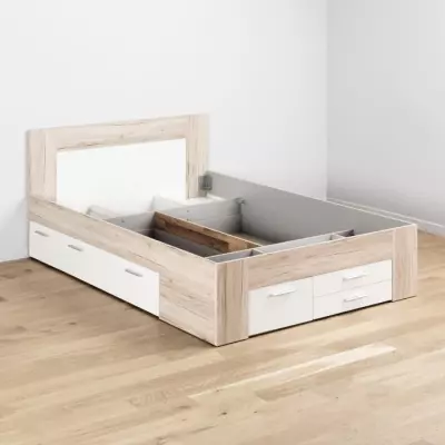 Lit adulte contemporain Udine chêne cendré et blanc mat Lit adulte contemporain Udine chêne cendré et blanc mat