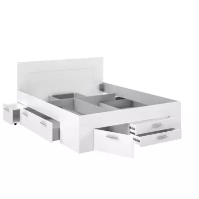 Lit adulte contemporain avec rangement 160x200 cm - Décor Blanc mat - UDINE Lit adulte contemporain avec rangement 160x200 cm - Décor Blanc mat - UDINE