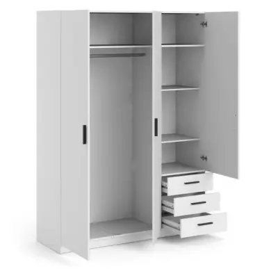 Armoire VEGA blanche - 3 portes + 3 tiroirs - Design élégant