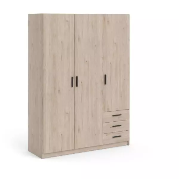 Armoire VEGA - Décor chene - 3 portes + 3 tiroirs - L 147 x P 49,6 x H 200,4 cm