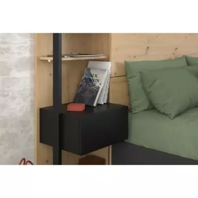 Tete de Lit avec étagères intégrées - Décor chene et noir