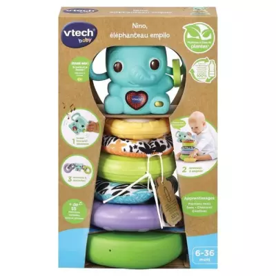 VTech Play Green NINO, ÉLÉPHANTEAU EMPILO 3 EN 1 (PLASTIQUE A BASE DE PLANTES ET BOUTEILLES PLASTIQUES RECYCLÉES)