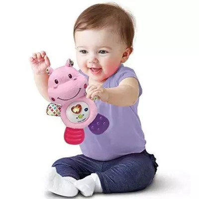 Hochet Croc'Hippo Rose Peluche Texturée - Dimensions 22x17x7 cm