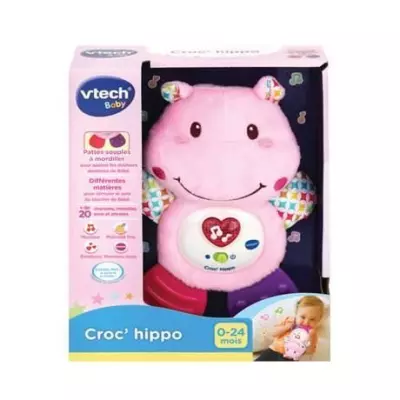Hochet Croc'Hippo Rose Peluche Texturée - Dimensions 22x17x7 cm