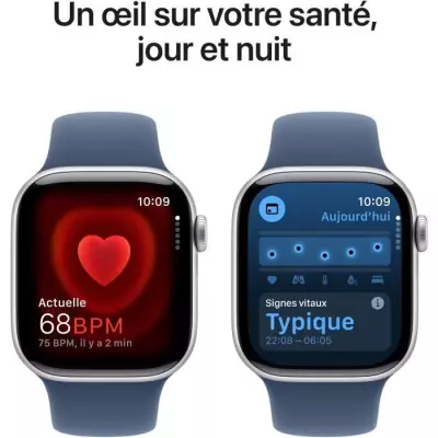 Apple Watch Series 10 GPS - Silver Aluminium - Bracelet Denim Sport Band