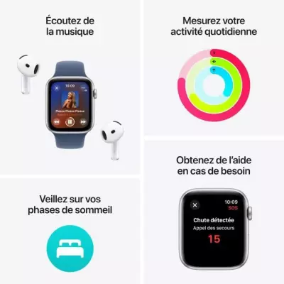 Montre Apple Watch SE GPS 40mm Argent Aluminium avec Bracelet Denim Sport Band - S/M