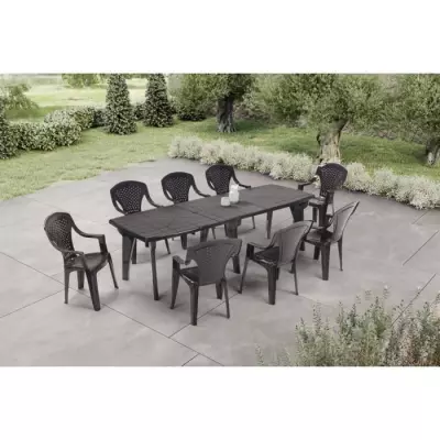 Table de jardin pliante Lipari 2 - 8 a 10 places - Gris anthracite - Pratique et polyvalente