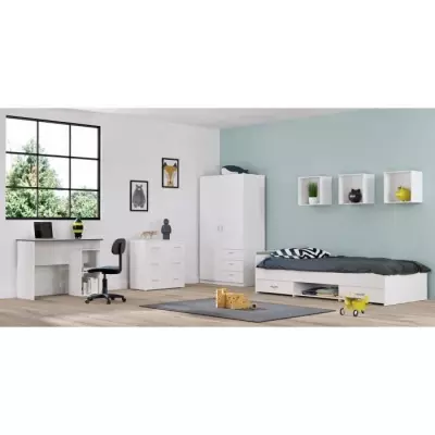 Lit enfant contemporain blanc mat - Made in France