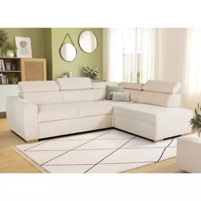 Canapé d'angle convertible KELIO - Velours beige - 245 x 184cm