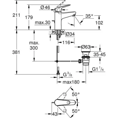 Mitigeur lavabo GROHE Swift - Chrome - Taille M - Économie d'eau
