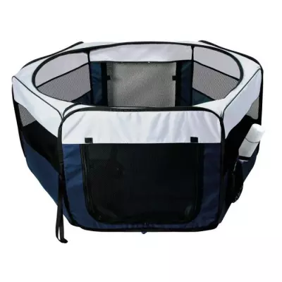Enclos pour lapins/chiots ø 130 × 55 cm bleu/gris - Spacieux et pratique