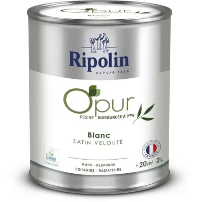 Peinture O'PUR RIPOLIN Blanc Satin 2L - Murs, Boiseries & Radiateurs