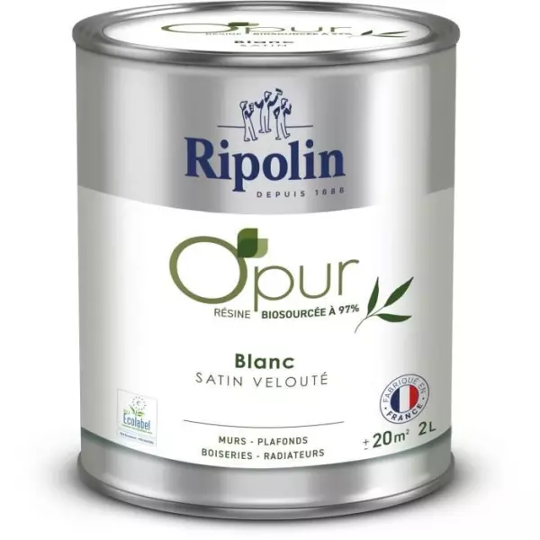 Peinture O'PUR murs, boiseries & radiateurs - RIPOLIN - 472822 - Blanc - Satin veloute - 2 L