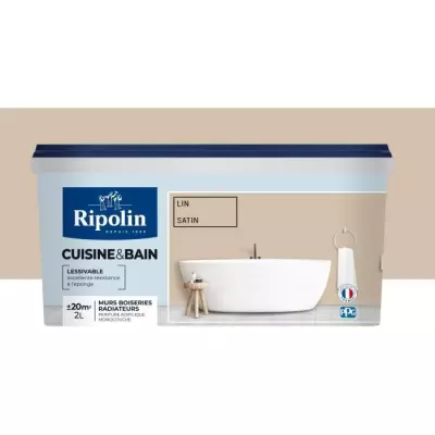 Peinture RIPOLIN spéciale cuisine/salle de bain - Lin satin 2L