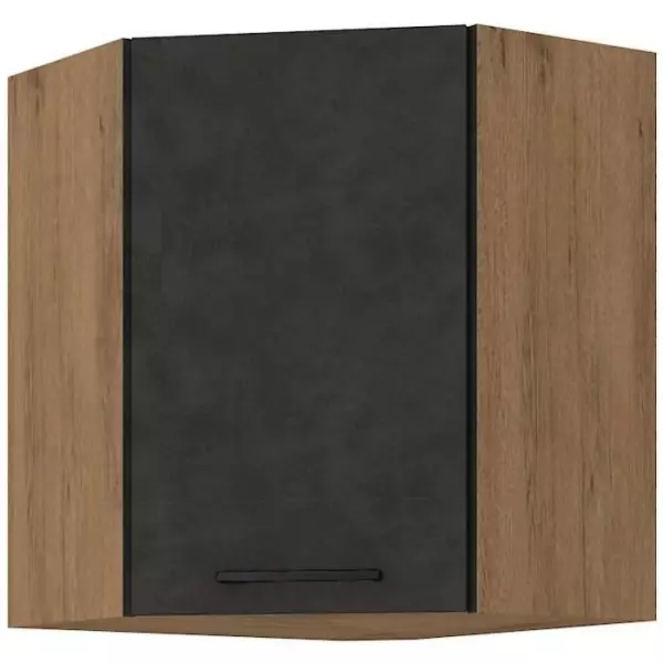 Meuble haut d'angle ROCK - Mélaminé décor chene lancelot et gris matera - 1 porte - L58 x H72 cm