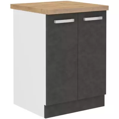 Meuble bas 2 portes battantes - Gris mat - Design compact