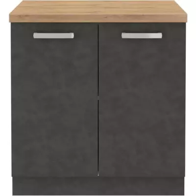 Meuble bas 2 portes battantes avec plan de travail - Gris mat - Compact et pratique